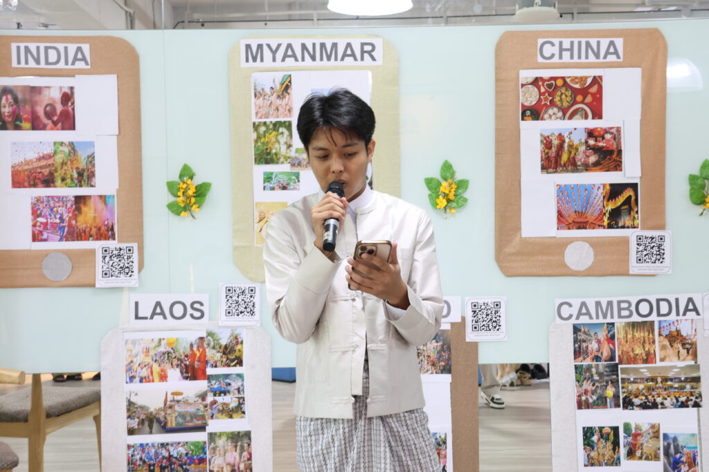 Win Pyae Sone Oo from Myanmar spoke about Thingyan, the Burmese New Year Water Festival, highlighting its deeper meaning of renewal, respect, and giving back to the community.