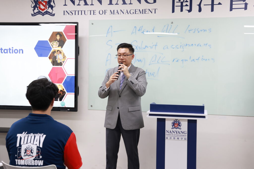 Mr Johnson Teo, Asssistant vice president of NIM briefing July Orientation students