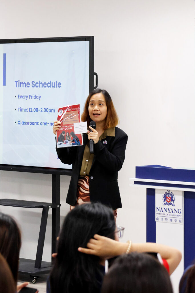 Nisa providing some insights on English courses provided to students of NIM